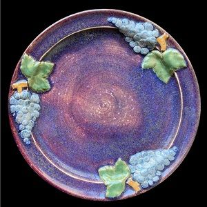 Al & Karryn Podesto Sonoma CA Art Pottery Handmade Glazed Plate Grapes Platter